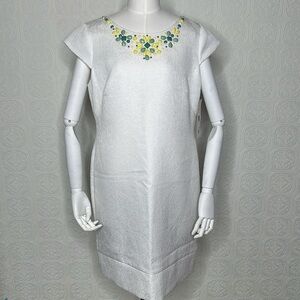 Eliza J | White Dress with Cap Sleeves & Jeweled Neckline